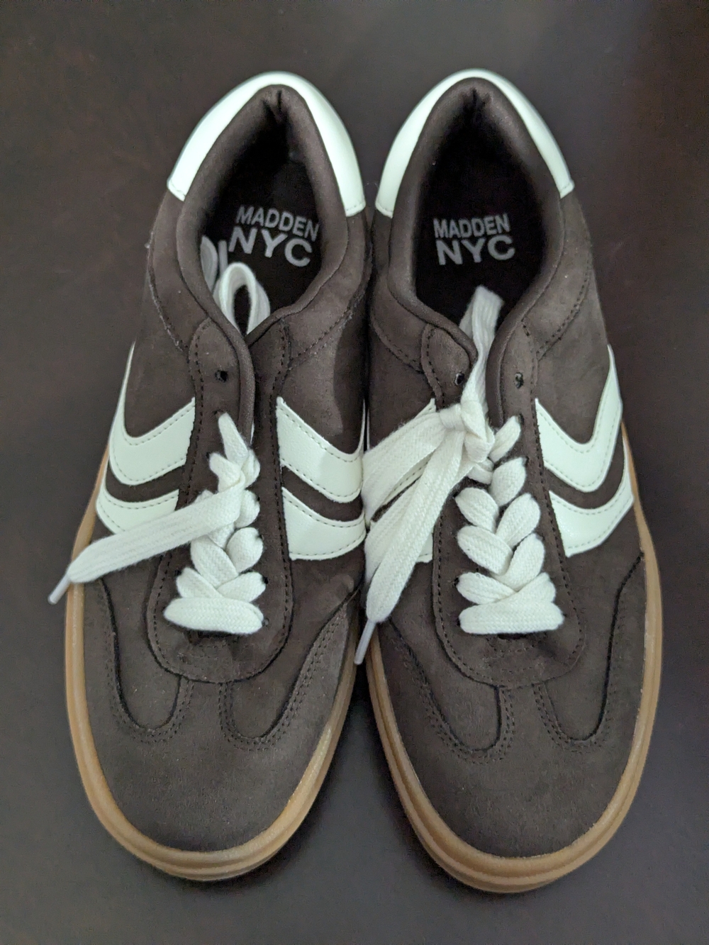 Brown Suede Retro Trainer with White Accents
